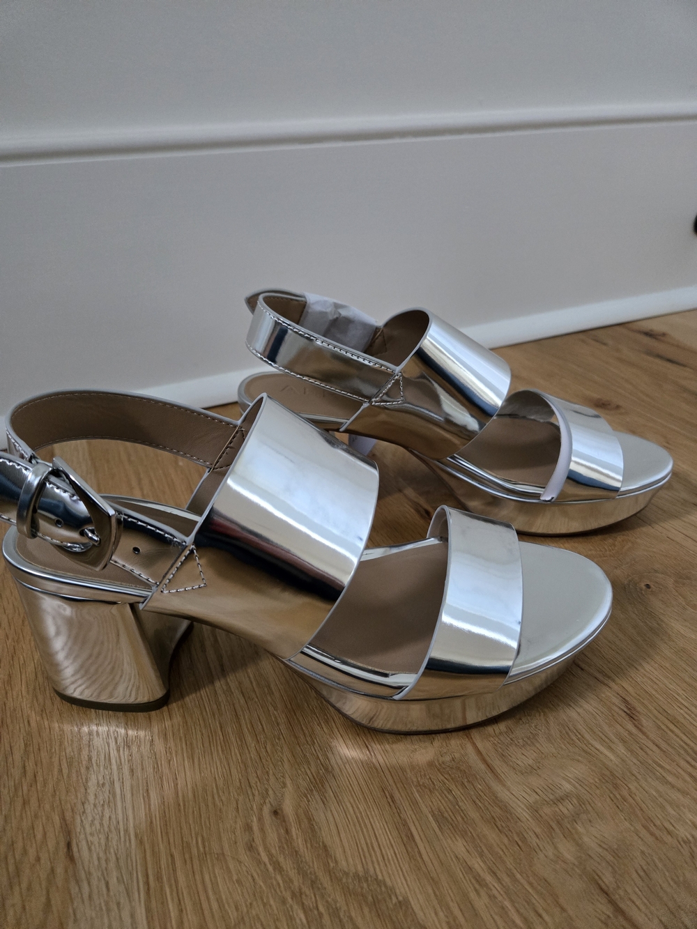 AEROSOLES Silver Metallic Platform Block Heel Sandals - Picture 4 of 5